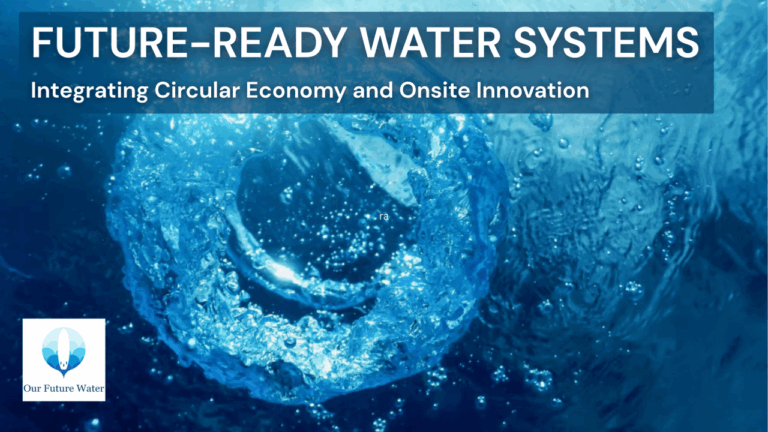 Close-up of swirling water symbolizing innovation and resilience in future-ready water systems integrating circular economy and reuse.