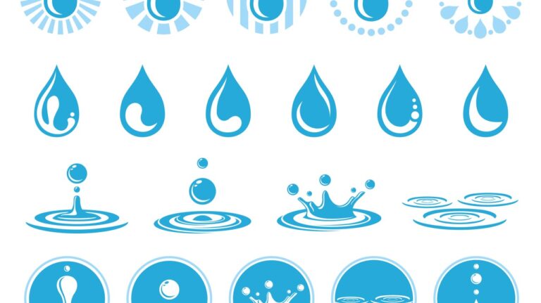 Illustration of blue water droplets representing innovation, efficiency, and global sustainability in modern water management.