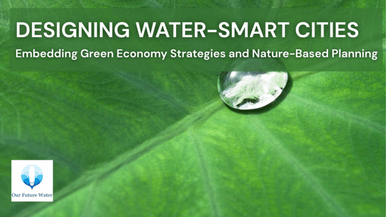 A close-up image of a water droplet resting on a green leaf, symbolising nature-based design and water-smart urban planning.