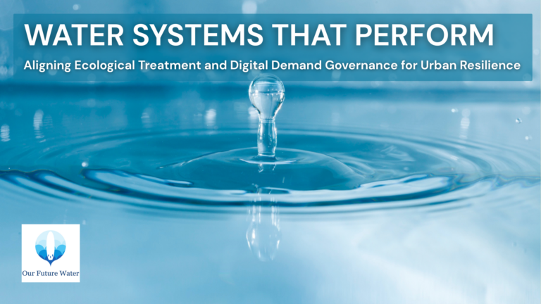 Water droplet illustrating high-performance urban water systems integrating ecological treatment and digital demand management.
