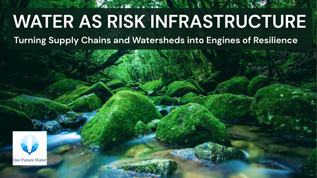 Protected forest watershed with flowing stream illustrating source water protection and preventive water governance for urban resilience