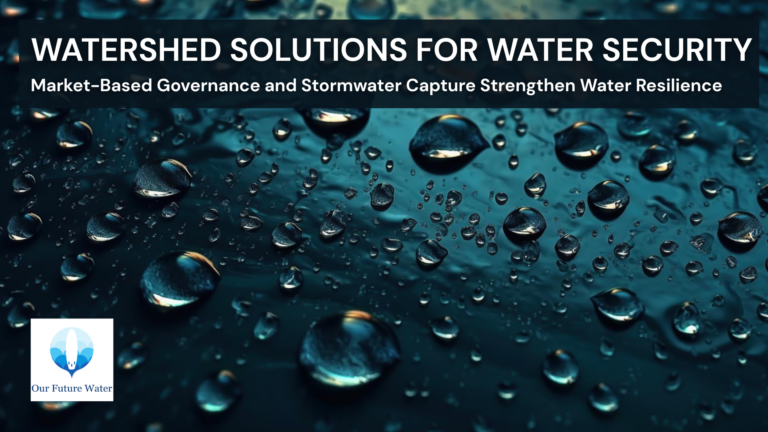 Close-up of water droplets on a surface representing stormwater capture, urban runoff management, and resilient watershed water systems.