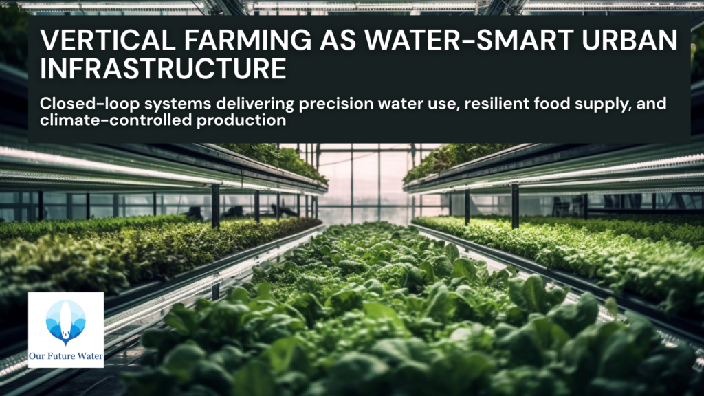 Indoor vertical farm using hydroponic systems with stacked crops and closed-loop water recirculation for efficient urban agriculture