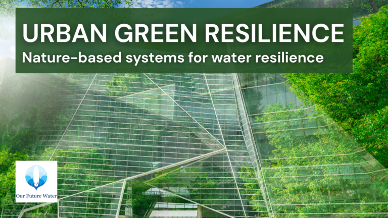 Modern green building with vegetated infrastructure demonstrating sustainable urban water resilience and climate adaptation strategies.