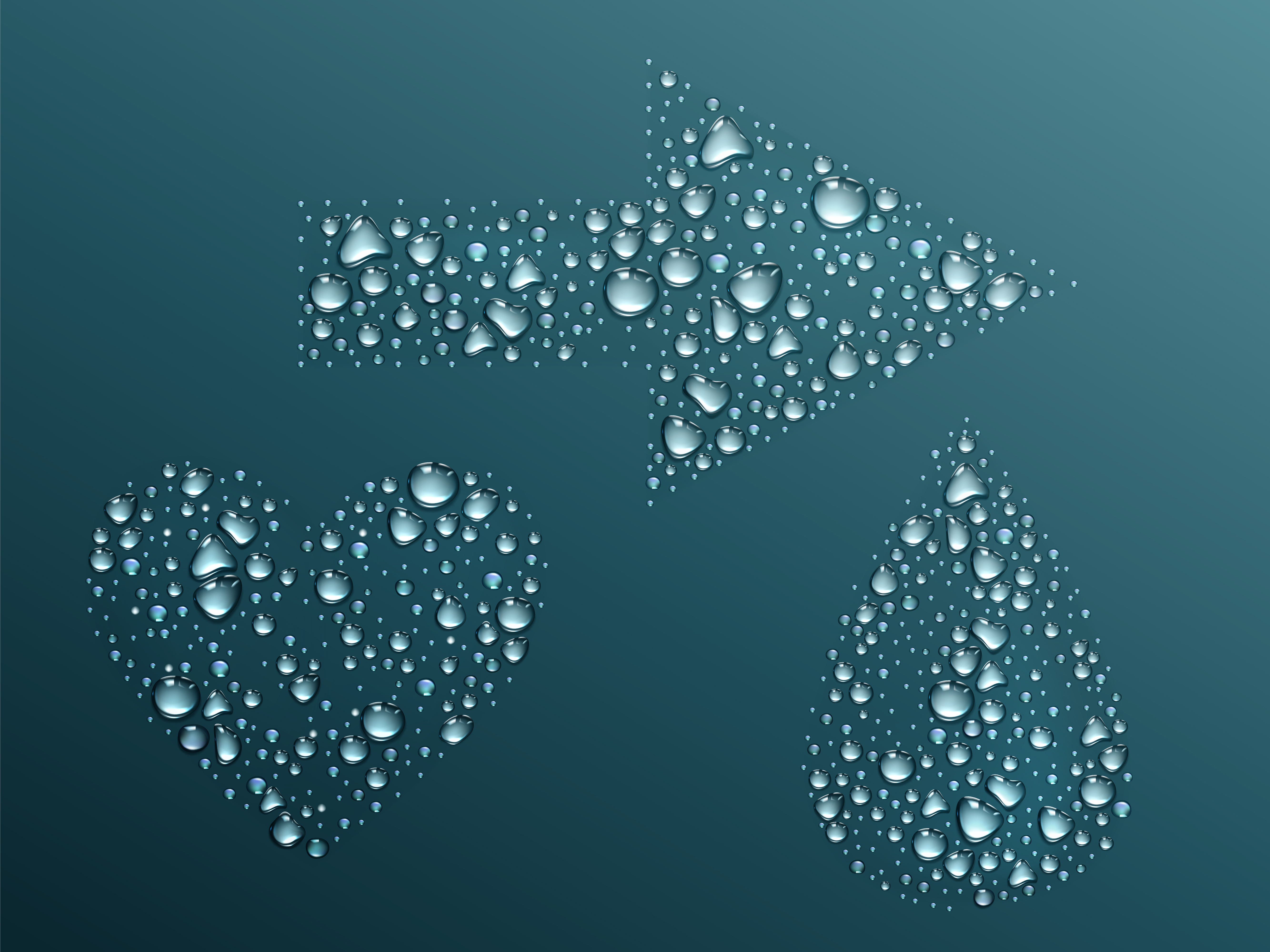 Water droplets arranged in circular arrows representing non-revenue water reduction, water recycling, and efficiency in utility systems